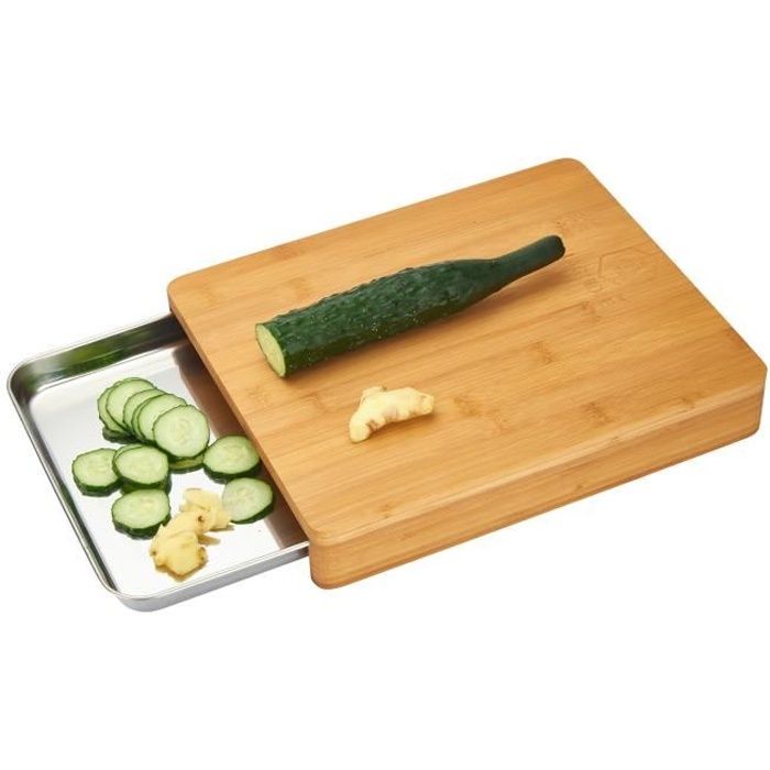 LAGUIOLE - Planche à Découper avec Tiroir de Stockage Inox - bambou - marron