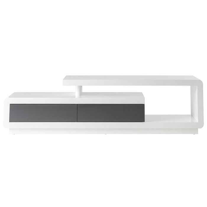 Miliboo - Meuble TV design laqué blanc avec tiroirs gris ETANA