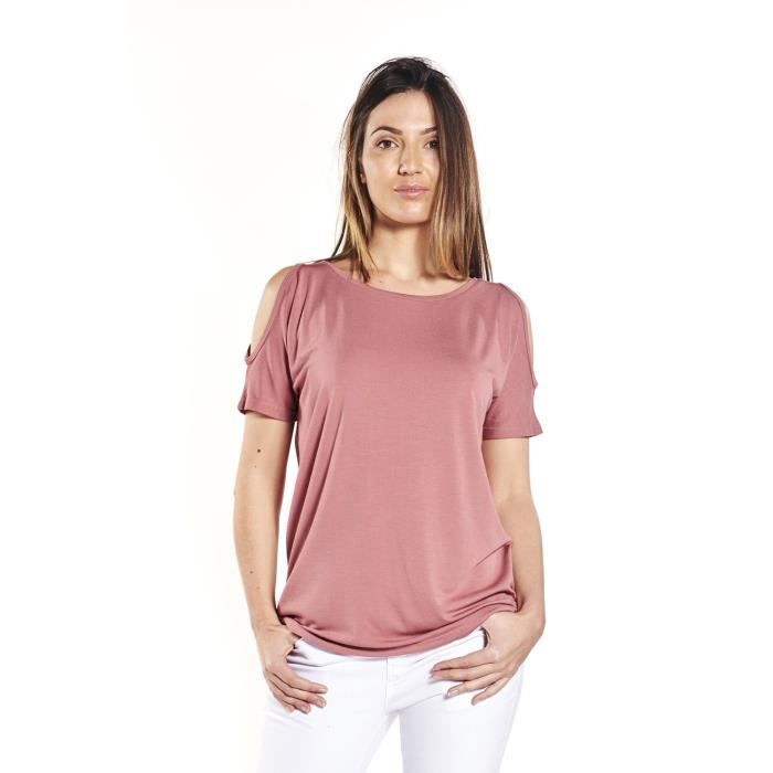 DEELUXE T-Shirt Irina Épaules Dénudées Rose Blush Femme