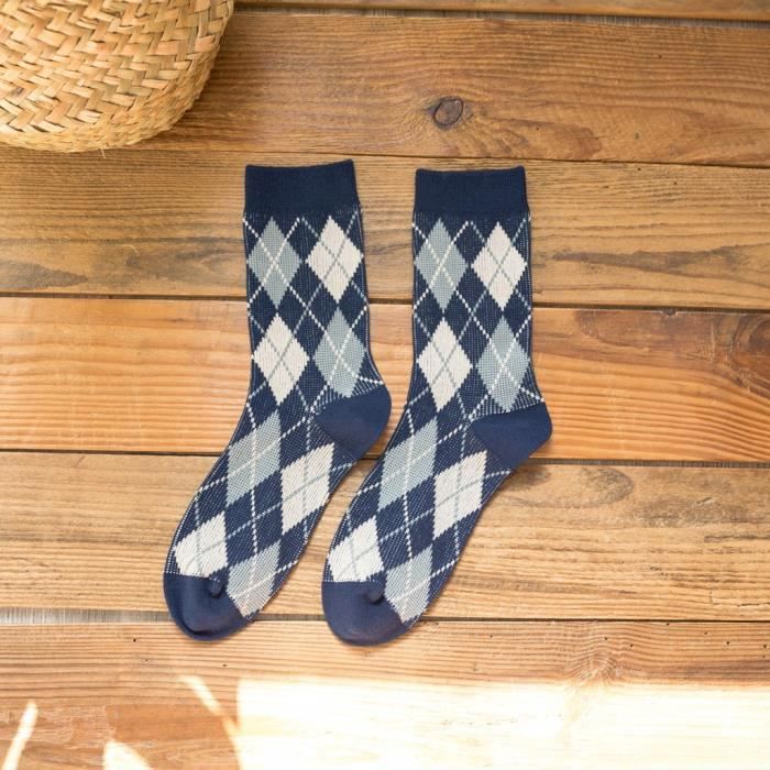 Chaussettes tricotées couleur losange hiver pour femmes chaussettes de sol bas Chaussettes