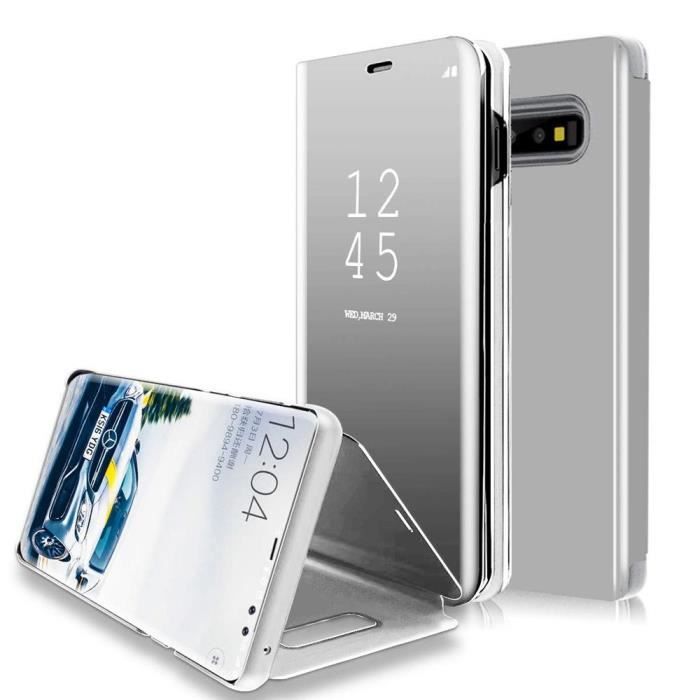 Etui Galaxy S10 Rabat Transparent Support Argent