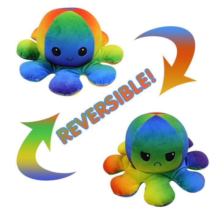 Jouet en Peluche Pieuvre Mignonne Double Face Flip Octopus en Peluche, Coloré