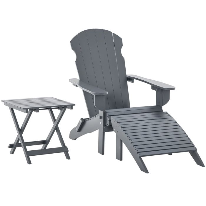 Fauteuil de jardin Adirondack pliable avec repose-pied et table basse bois sapin traité gris