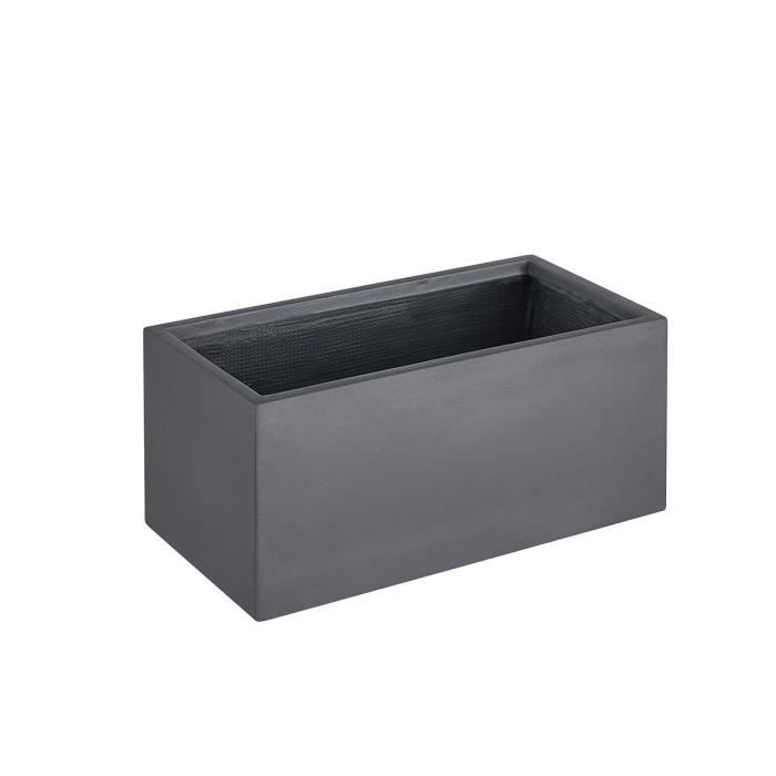 Bac à fleurs en fibre de verre style ciment - 56,5 x 27,5 x 25,7 cm - 35 L - Gris Anthracite