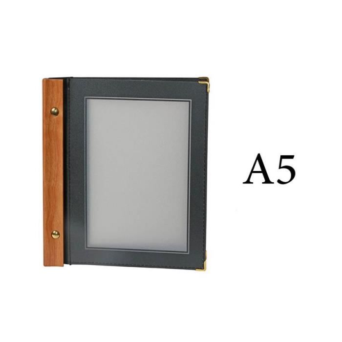 Protège menu noir WOOD + 2 inserts format A5 pour hôtel restaurant - Securit Noir