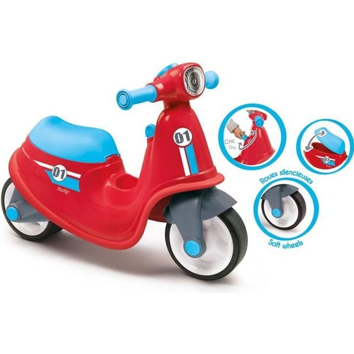 SMOBY Porteur Scooter Rouge + Roues Silencieuses