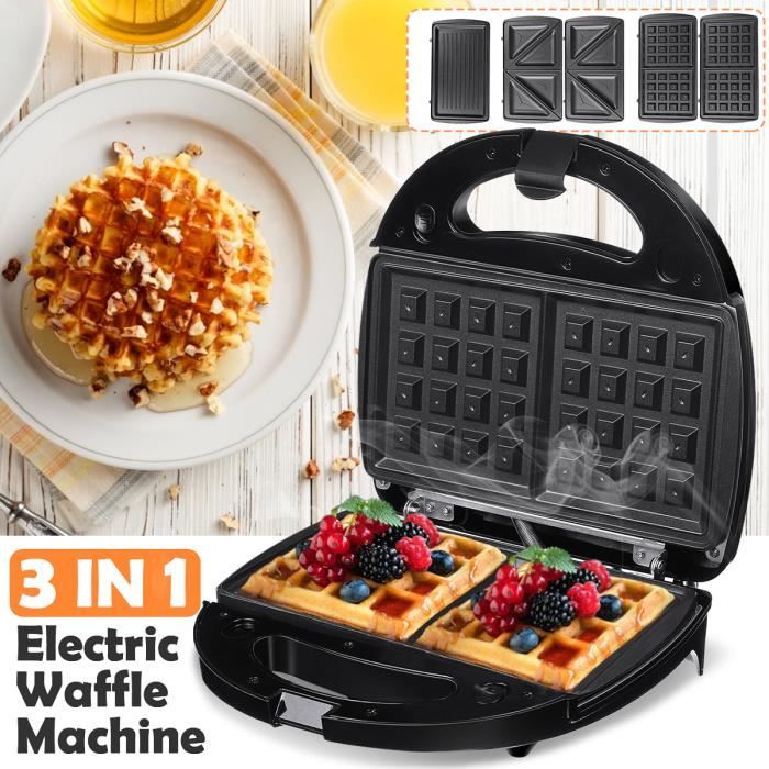 SOKANY 750W 3 En 1 Gaufrier Électrique Multifonction Croque Double Face Antiadhésive Machine à Gâteau Sandwich