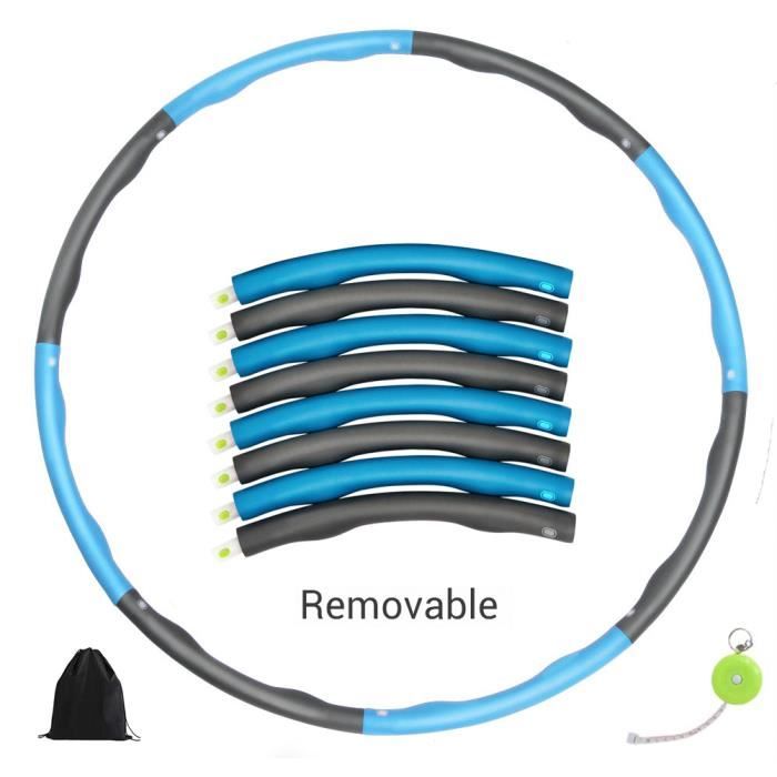 Hula Hoop réglable avec pneus lestés en mousse souple avec 8 sections Pour gym à domicile -Bleu