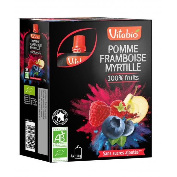 Vitabio - Gourde Fruits Pomme Framboise Myrtille - Bio - Gourde - 4x120g