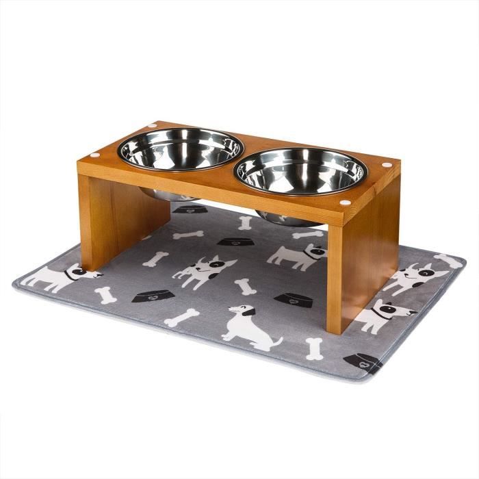 YANGBAGA Support Gamelle pour Animal ,en Bois avec 2 Gamelles INOX de Grande Taille,InclusTapis Ultra Absorbant pour Chien et Chat