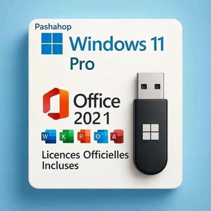 PACK WINDOWS 11 SUR CLE USB BOOTABLE + LICENCE WINDOWS 11 PRO + LICENCE OFFICE 2021 PRO PLUS