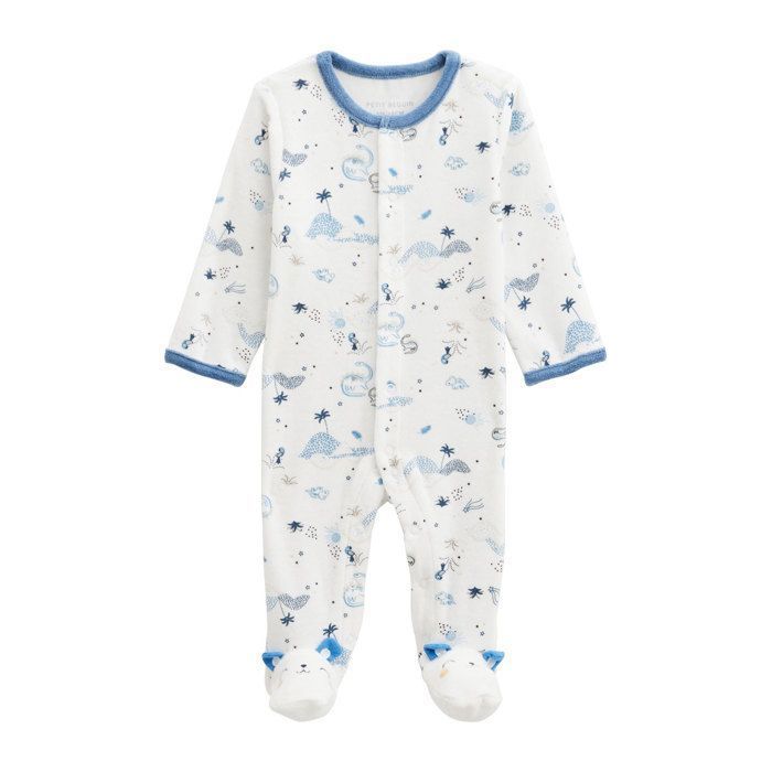 Pyjamas Bébé En Velours Constellation - Lot De 2, Grenouillère Noisette Et Vanille, Pieds Antidérapants !