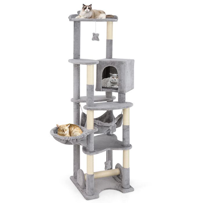 Meilleurs prix pour Arbre à Chat Multi-niveaux 176 CM COSTWAY, Perchoir Supérieur, Condo, Panier, Hamac, Poteaux à Gratter, Plateformes, Jouet Suspendu