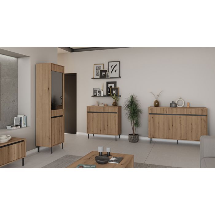 Buffet 3 portes avec 3 tiroirs – OSAKA – 149 cm – chêne evoke