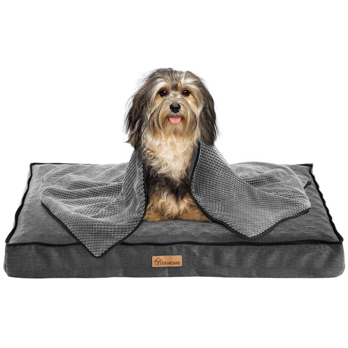 Meilleurs prix pour YITAHOME Panier Couchage Lit pour Chien - Dehoussable - avec Couvertures Amovibles - Gris -Matelas Lavable - 76x51cm