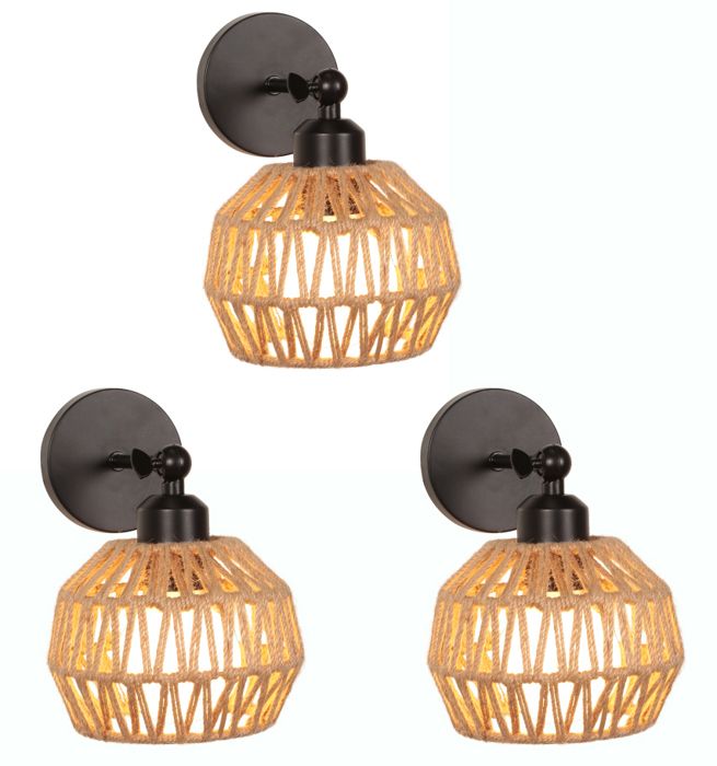 iDEGU 3pcs Applique Murale Vintage en Cage Rétro Lampe Murale Industriel en Corde de Chanvre Luminaire Murale pour Couloir Salon iDEGU 3pcs Applique Murale Vintage en Cage Rétro Lampe Murale Industriel en Corde de Chanvre Luminaire Murale pour Couloir Salon