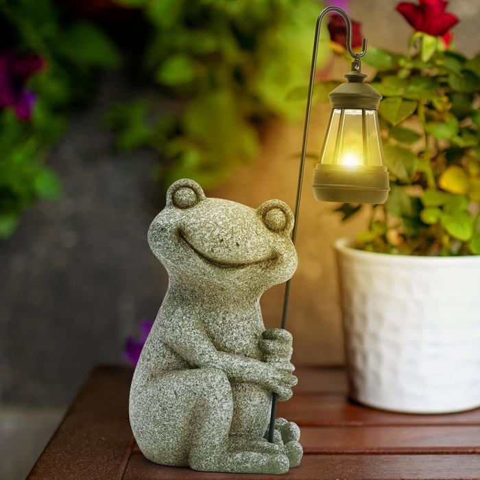 Statue De Grenouille Solaire Pour Jardin - Décorative Avec Guirlande Lumineuse Imperméable IP65 - 15x15x3 Cm - Décoration Extérieure Animée
