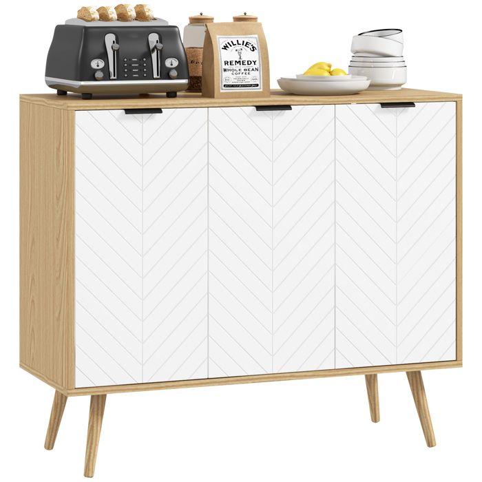 HOMCOM - Buffet de cuisine - Panneau de particules - 915x35x774cm - Blanc et bois naturel
