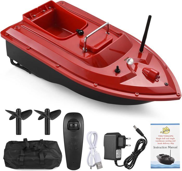 ERYUE Bateau Appât RC – Télécommande 500m, Charge 1,5kg, Batterie 5200mAh, Pour Pêche En Mer Et Lac