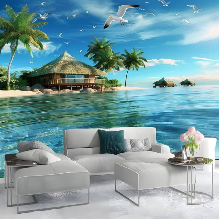 Papier Peint 3D Effet Océan Calme – Motif Luna 2024, Décoration Murale Moderne, Tous Intérieurs