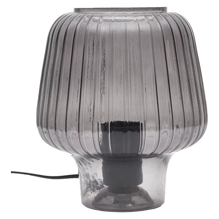 Lampe à Poser en Verre Fumé Embossé Noir Forme Champignon - ANDREA