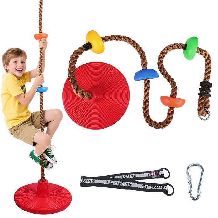 Balançoire Pour Enfants - Modèle à Disque Unique, Incluant Une Corde D Dexterieur De 18 M Un Mousqueton Et Une Sangle Dancrage Pour Arbre De 12 M Rouge 211928015
