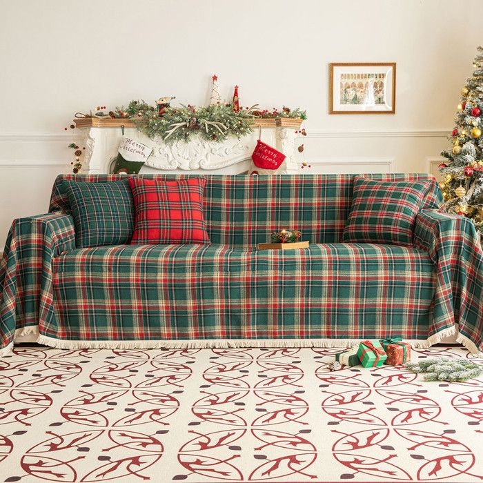 QELUS Housse de Canapé de Noël Plaid Couverture de Canapé avec pampille Housse rectangulaire Couverture souple (Vert 180x260cm)