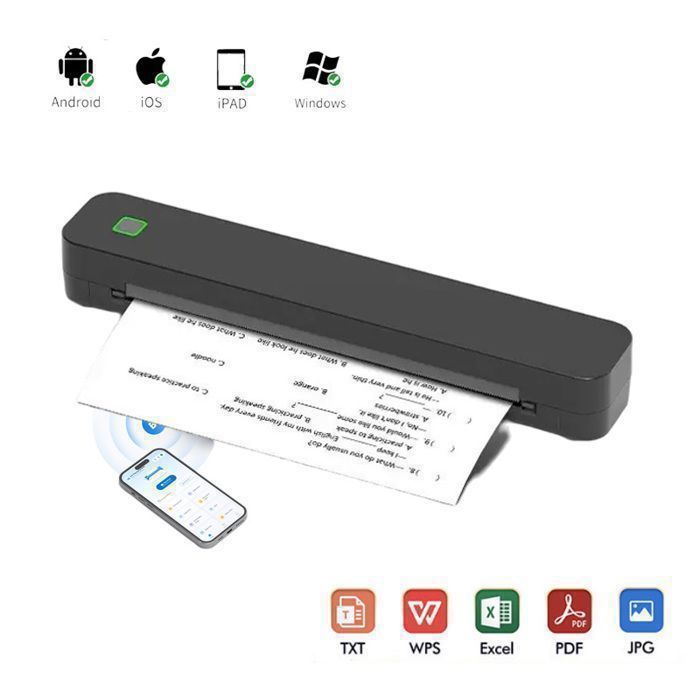 Imprimante thermique Bluetooth A4 (210*297mm) -usb- wifi- sans encre - mini imprimante portable
