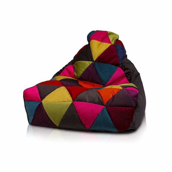 Keiko pouf patchwork extérieur imperméable remplissage bille polystyrène fauteuil relax salon décoration maison Marron A84