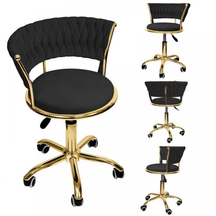 Chaise de coiffeuse en velours-Pieds en métal-Hauteur réglable-Roulettes tressées-Chaise de bureau-Chambre/Dressing/Chambre XJING