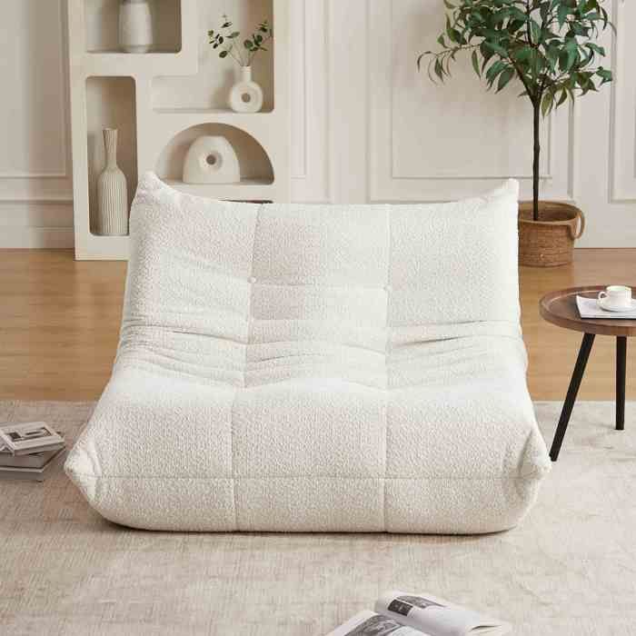 Canapé 2 Places en Chenille - Fauteuil Lounge au Sol avec Mousse à Mémoire (Beige)
