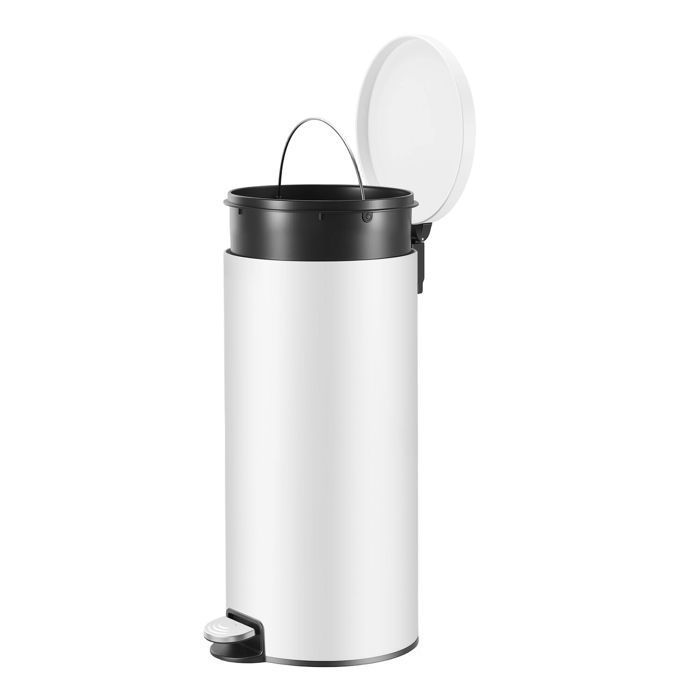 Poubelle à Pédale Rond Seau Intérieur Amovible Fermeture en Douceur 30 L Blanc
