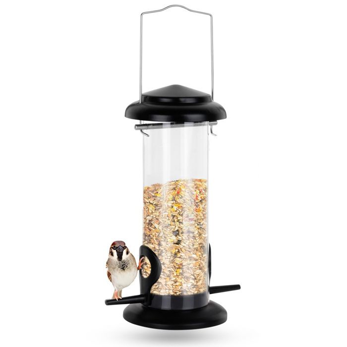 Mangeoire pour oiseaux - VILDE - 23 cm - 14x95x23 cm - Transparente - Base et couvercle en métal noir