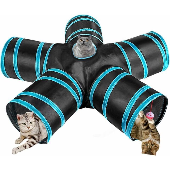 Tunnel pour Chat 5 Voies - Jouet interactif pour chat pliable avec boule de jouet avec trou pour intérieur chat