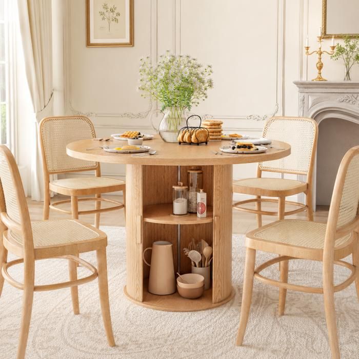 Table à Manger Ronde Moderne - Bois massif - Pour 4-6 Personnes - 110x75cm-Pour RestaurantsCuisinesBureaux à Domicile-Chêne Clair