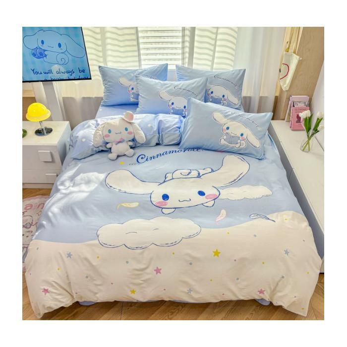 Parure de lit 4 pièces Cinnamoroll housse couette 200×230cm drap 230×250cm 2 taies linge de lit doux imprimé kawaii
