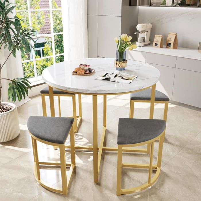 Table a Manger avec 4 Chaises-Tables et Chaises de Luxe-Tables de Salle à Manger avec Armature en Fer - 4 Personnes-Grey