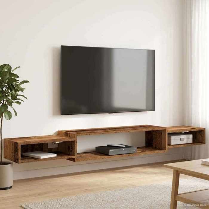 vidaXL Meuble TV mural Montage mural Bois ancien 180 x 28 x 21 cm 8006011