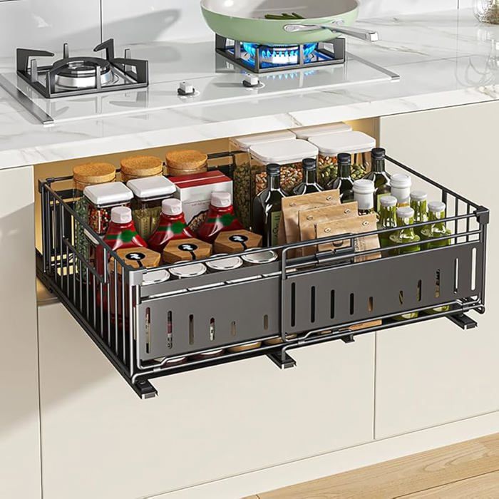 Tiroir Coulissant Cuisine Adhesif Tiroir Coulissant Extensible à Largeur Régble Organisateur 1pièce 38Dx17Hx32 50H CM Noir