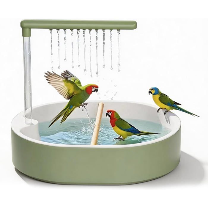 Bain automatique pour oiseaux - Design spacieux et ovale - Douchette à double tube avec 26 trous