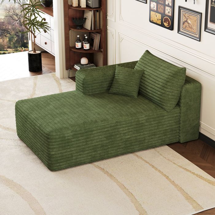 Canape Convertible 1 Place En Tissu Vert Meridienne Gauche FloraGrace Pour Salon Ou Chambre Sans Montage 151x90x58cm