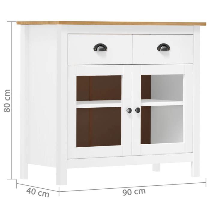 Blanc Commode Salon CHIC Buffet bas/Cabinet 1 PC Hill Blanc 90x40x80 cm Bois de pin solide N12255