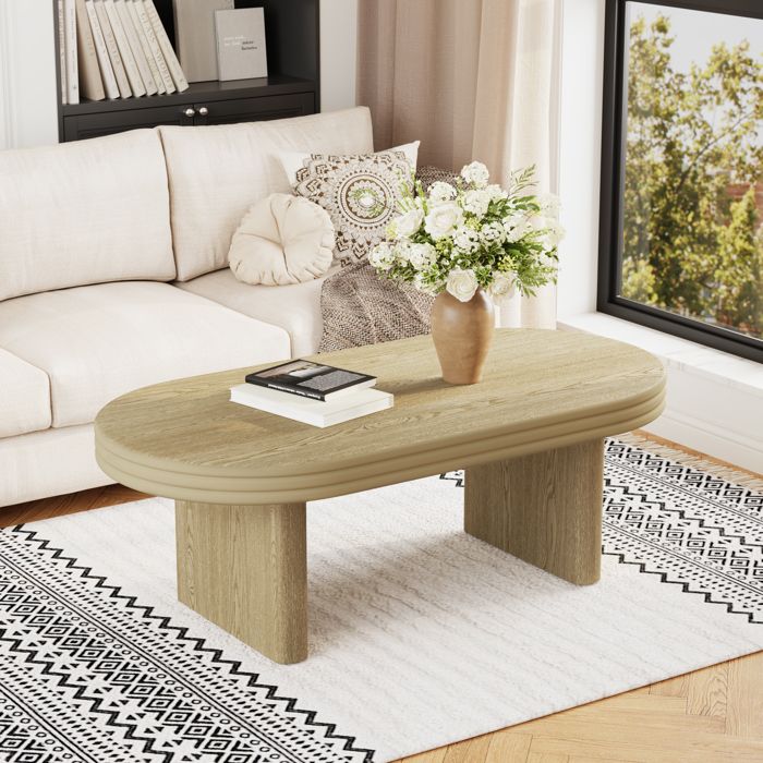 Table basse ovale cannelée de style moderne du milieu du siècle table basse rustique en bois table centrale polyvalente pour salon