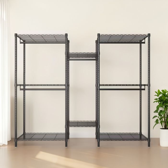 8 étagères réglables et 5 tringles portant à vêtements autoportant rangement dressing modulable pour chambre