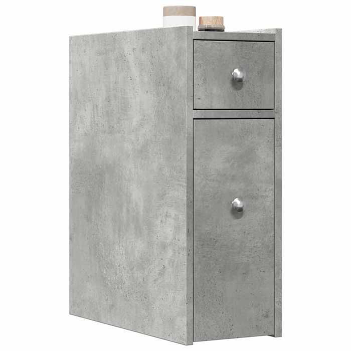 Gris Armoire de salle de bain étroite avec roulettes gris béton - Meuble Rangement LV38199