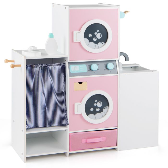 Machine à Laver Enfant - COSTWAY - Fer Lavabo Tiroir Tissu Pliable 3 Cintres Jeu Buanderie Cadeau Idéal 3 Ans+