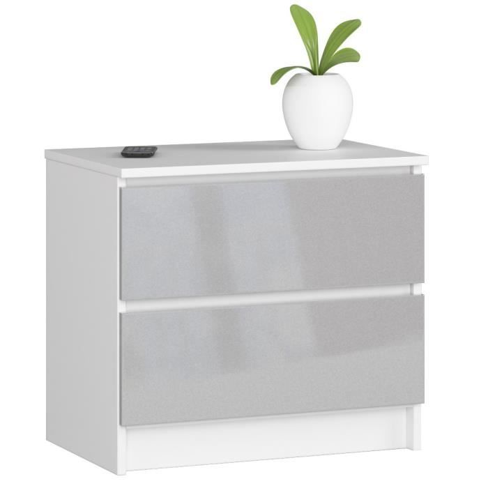 Table de chevet AKORD K60 Blanche 60 cm 2 tiroirs façade Métallique Brillant 60x40x55 cm Table de chevet AKORD K60 Blanche 60 cm 2 tiroirs façade Métallique Brillant 60x40x55 cm