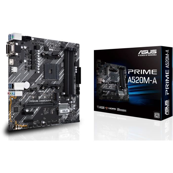 Carte mère – ASUS – PRIME A520M-A II/CSM – AMD A520 – Emplacement AM4 micro ATX
