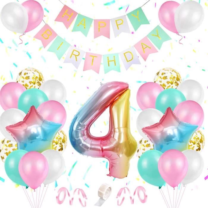 4 Ans Decoration D Anniversaire Filles Ballon Anniversaire Fille Arc En Ciel Aluminium Ballon Numero 4 Ballon 246 Cdiscount Maison
