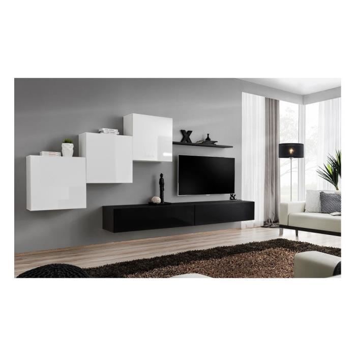 meubles tv - ensemble meuble tv mural  - switch x - 330 cm  x 160 cm x 40 cm - blanc et noir